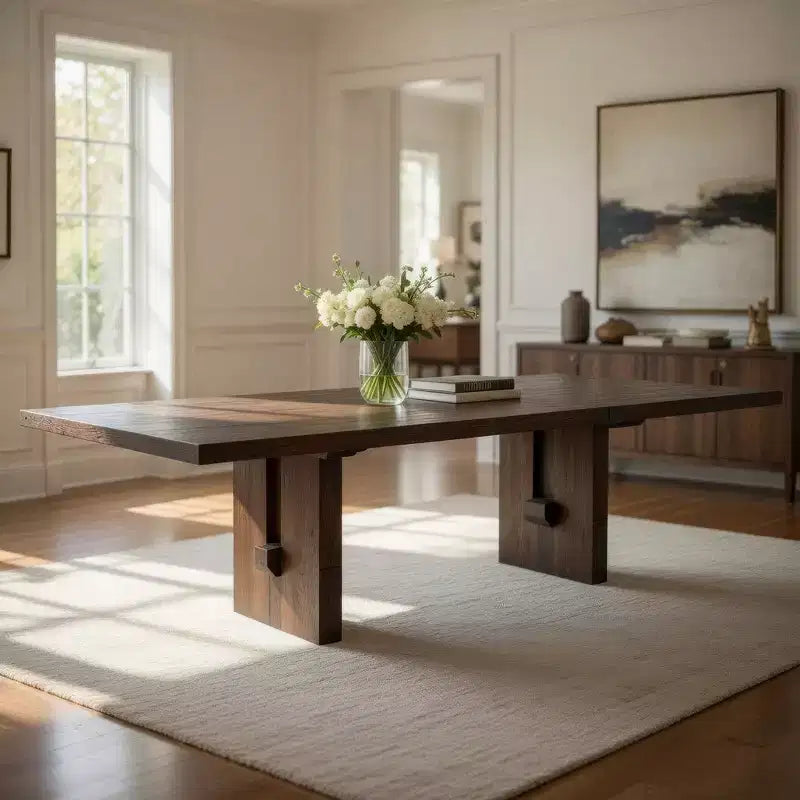 Royal Hampton Dining Table, 71 Inch Rectangular Top, Trestle Legs, Modern Black