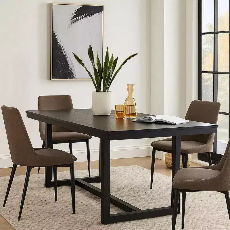 Tavolo da pranzo, piano rettangolare da 180 cm, gambe a trespolo, moderno nero