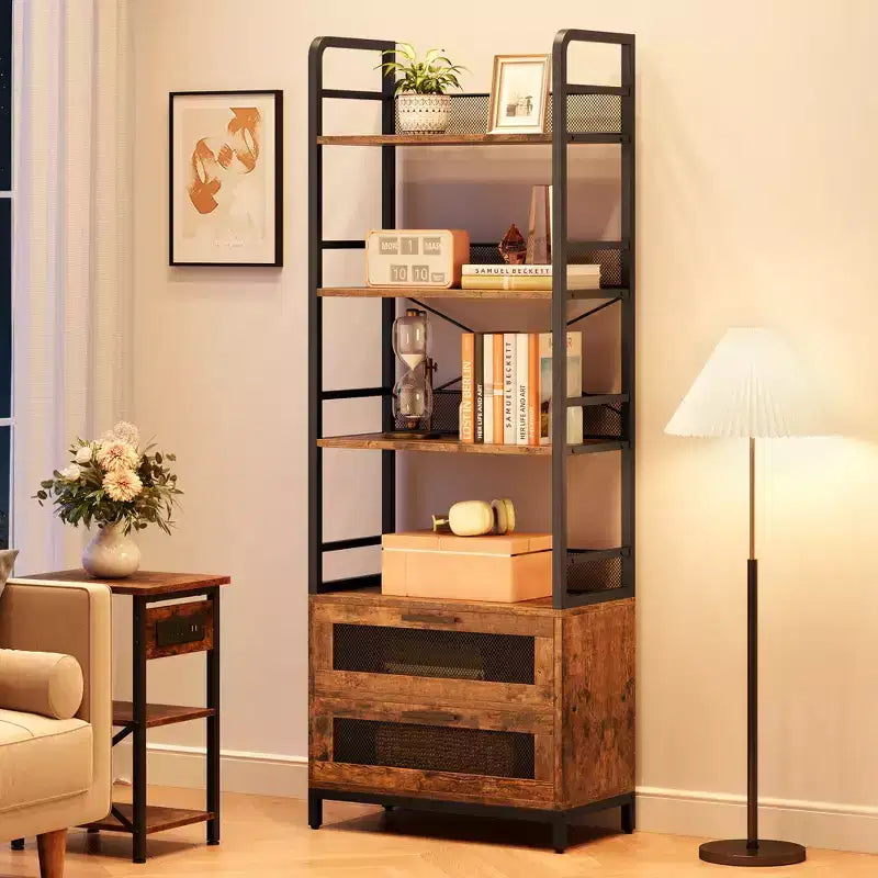 Libreria in stile rustico, scaffale portaoggetti a quattro livelli, adatta per camere da letto, soggiorni e uffici domestici