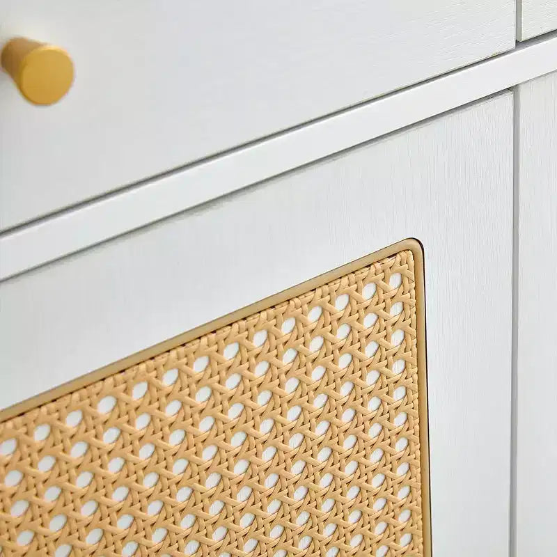 Scarpiera in rattan con 2 cassetti e ripiano inferiore, adatta per ingressi, camere da letto e soggiorni.