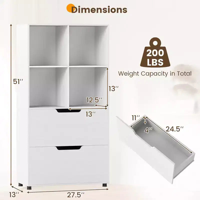 2 PZ 51 Scaffale a 5 ripiani e 4 cubi con 2 cassetti per soggiorno, studio, ufficio, nero/bianco