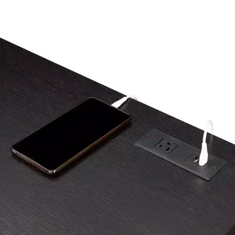 Scrivanie per computer in legno composito nere alte 28 pollici con cassetto multiuso