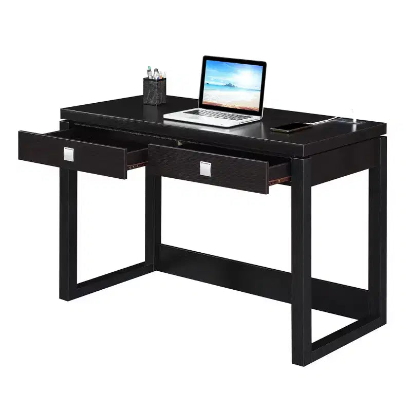 Scrivanie per computer in legno composito nere alte 28 pollici con cassetto multiuso