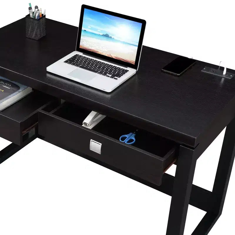 Scrivanie per computer in legno composito nere alte 28 pollici con cassetto multiuso