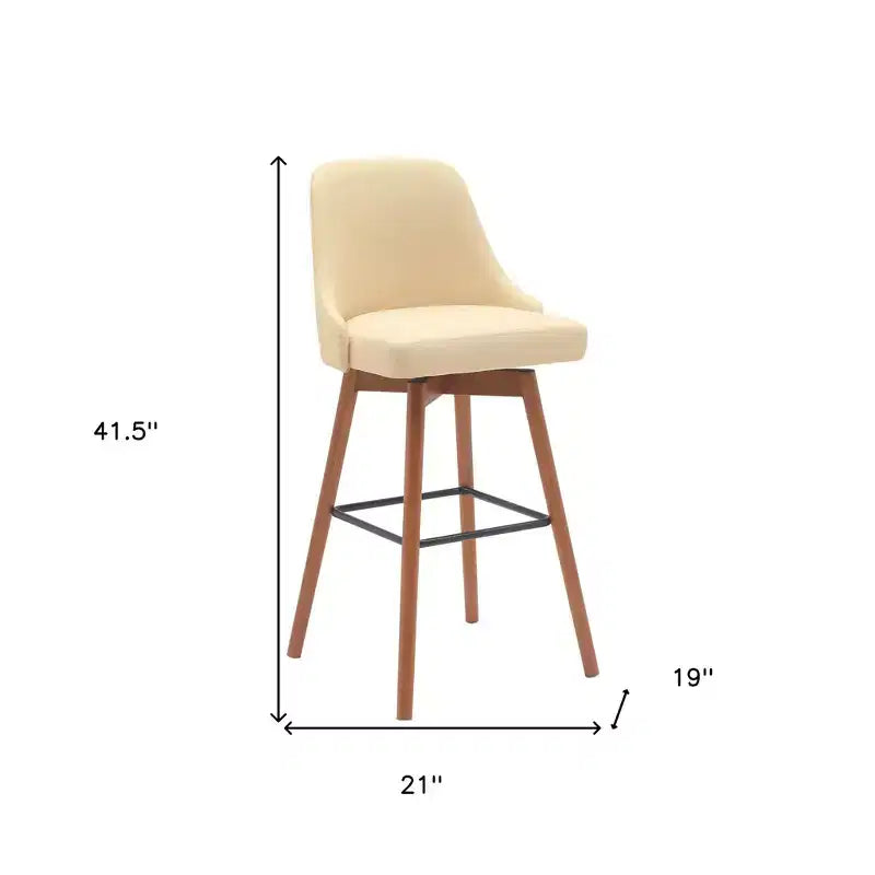 30 Sedie da Bar Girevoli Color Crema e Legno Marrone in Similpelle con Struttura in Legno Massello Altezza Bancone