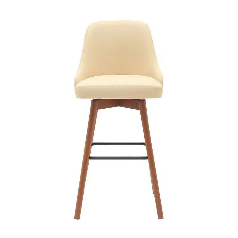 30 Sedie da Bar Girevoli Color Crema e Legno Marrone in Similpelle con Struttura in Legno Massello Altezza Bancone