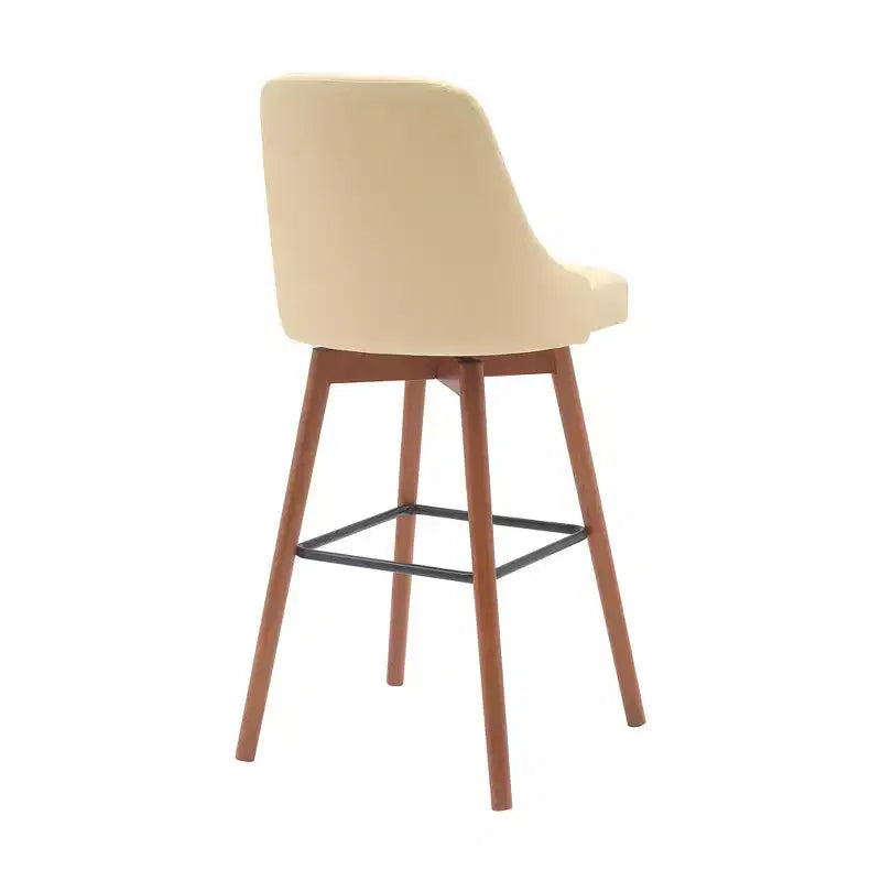 30 Sedie da Bar Girevoli Color Crema e Legno Marrone in Similpelle con Struttura in Legno Massello Altezza Bancone