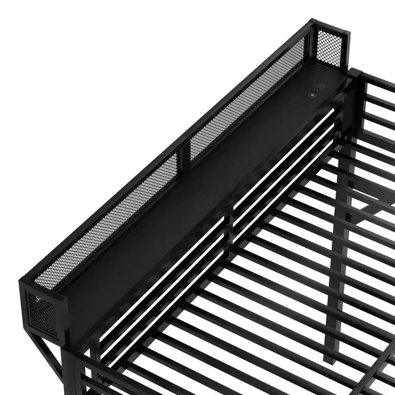 Letto a soppalco Queen con scala contenitore, mensole e armadio integrato, struttura con porte USB, design a bassa rumorosità, nero