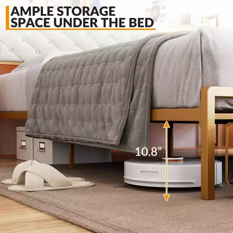 Struttura Letto, Testiera con Contenitore e 2 Cassetti Contenitori, Letto a Piattaforma Imbottito, Silenzioso, Nessuna Molla Necessaria, Facile Montaggio