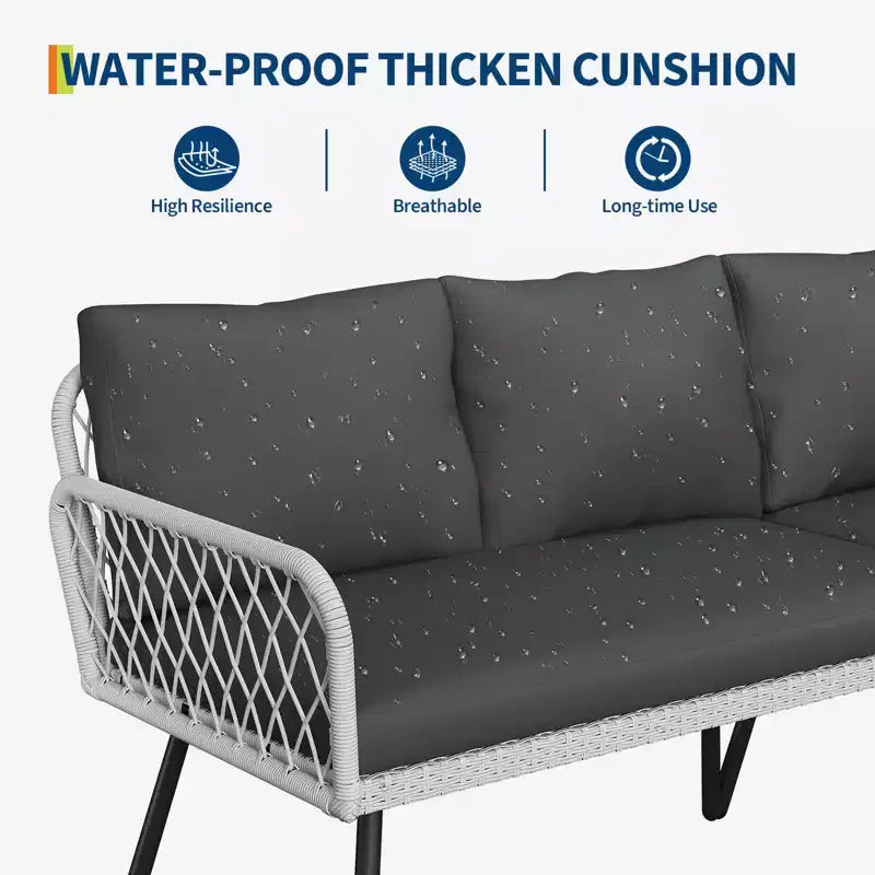 Set di mobili da esterno a L in vimini, divano sezionale da patio a 4 pezzi con rattan fatto a mano, set divano da conversazione con tavolino da caffè, pouf per giardino