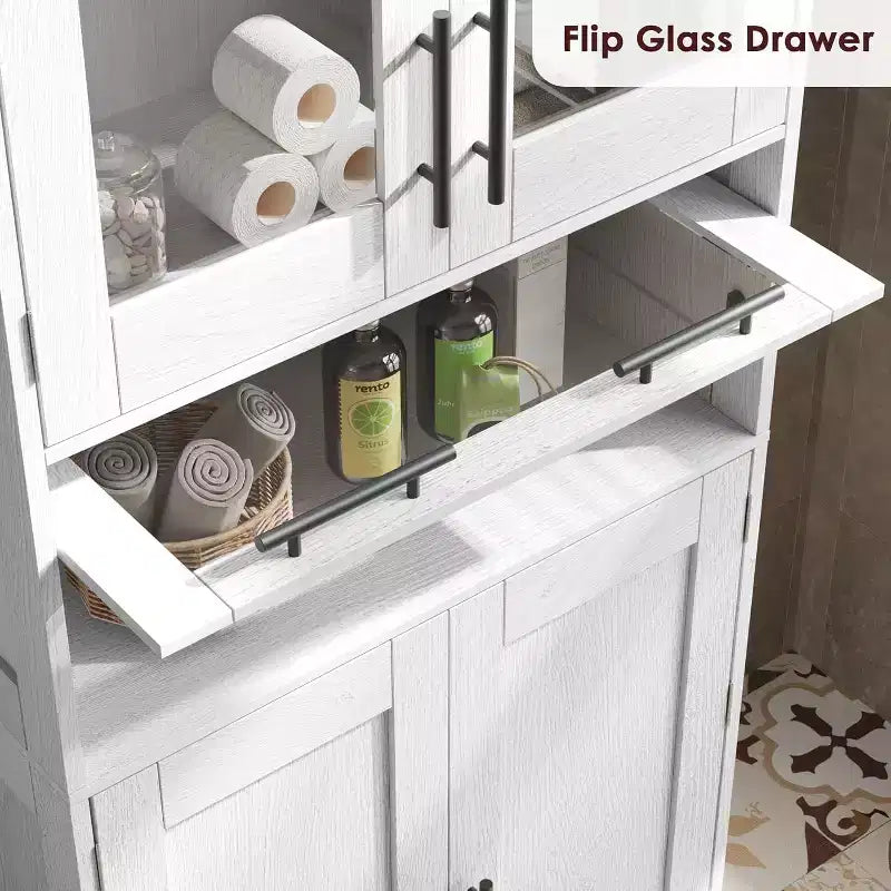 Mobiletto alto da bagno con ante e ripiani regolabili, 5 scomparti, adatto per soggiorno, cucina o sala da pranzo.