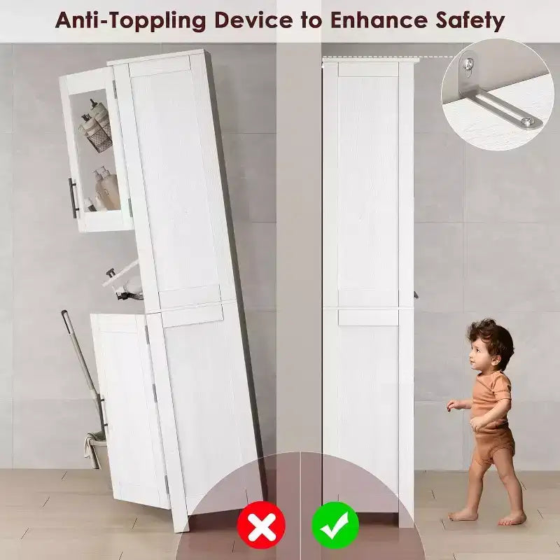 Mobiletto alto da bagno con ante e ripiani regolabili, 5 scomparti, adatto per soggiorno, cucina o sala da pranzo.