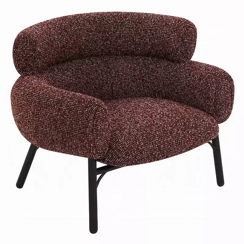 Poltrona, Tessuto Tweed Curvo Marrone Scuro, Gambe in Metallo Nero