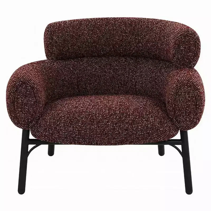 Poltrona, Tessuto Tweed Curvo Marrone Scuro, Gambe in Metallo Nero