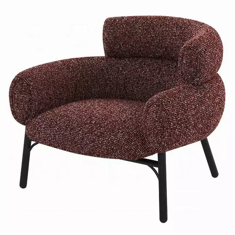 Poltrona, Tessuto Tweed Curvo Marrone Scuro, Gambe in Metallo Nero