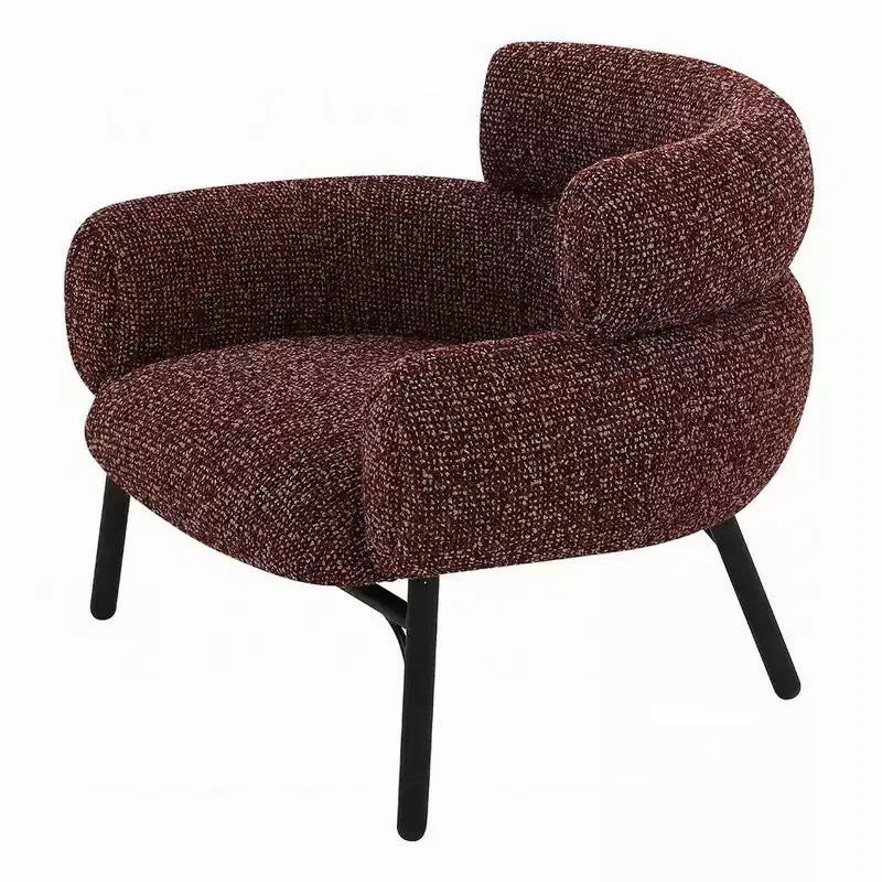 Poltrona, Tessuto Tweed Curvo Marrone Scuro, Gambe in Metallo Nero