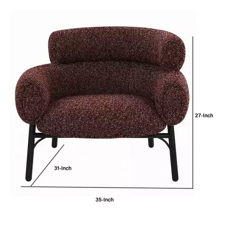 Poltrona, Tessuto Tweed Curvo Marrone Scuro, Gambe in Metallo Nero