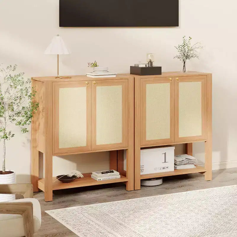 Scarpiera in Rattan per Ingresso, Scarpiera da Fattoria a 5 Ripiani Mobile Contenitore in Legno Autoportante con Ripiani Regolabili per Corridoio Soggiorno