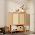 Rattan Shoe Cabinet for Entryway, Farmhouse 5 Tier Shoe Rack Freestanding Wood Storage Cabinet with Adjustable Shelves for Hallway Living Room