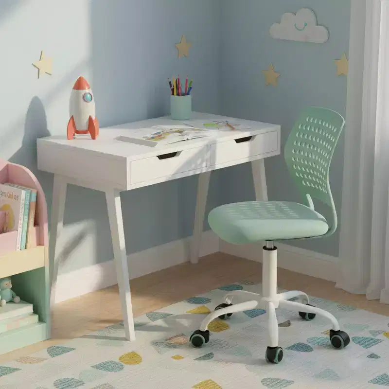 Sedia da scrivania girevole regolabile per bambini con sedile imbottito e ruote