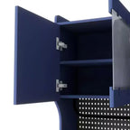 Mobile credenza blu con credenza superiore, larghezza 160 cm, con 6 cassetti e 5 ante