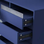 Mobile credenza blu con credenza superiore, larghezza 160 cm, con 6 cassetti e 5 ante