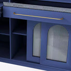 Mobile credenza blu con credenza superiore, larghezza 160 cm, con 6 cassetti e 5 ante