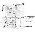 Mobile credenza blu con credenza superiore, larghezza 160 cm, con 6 cassetti e 5 ante