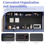 Mobile credenza blu con credenza superiore, larghezza 160 cm, con 6 cassetti e 5 ante