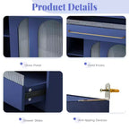 Mobile credenza blu con credenza superiore, larghezza 160 cm, con 6 cassetti e 5 ante