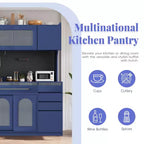 Mobile credenza blu con credenza superiore, larghezza 160 cm, con 6 cassetti e 5 ante