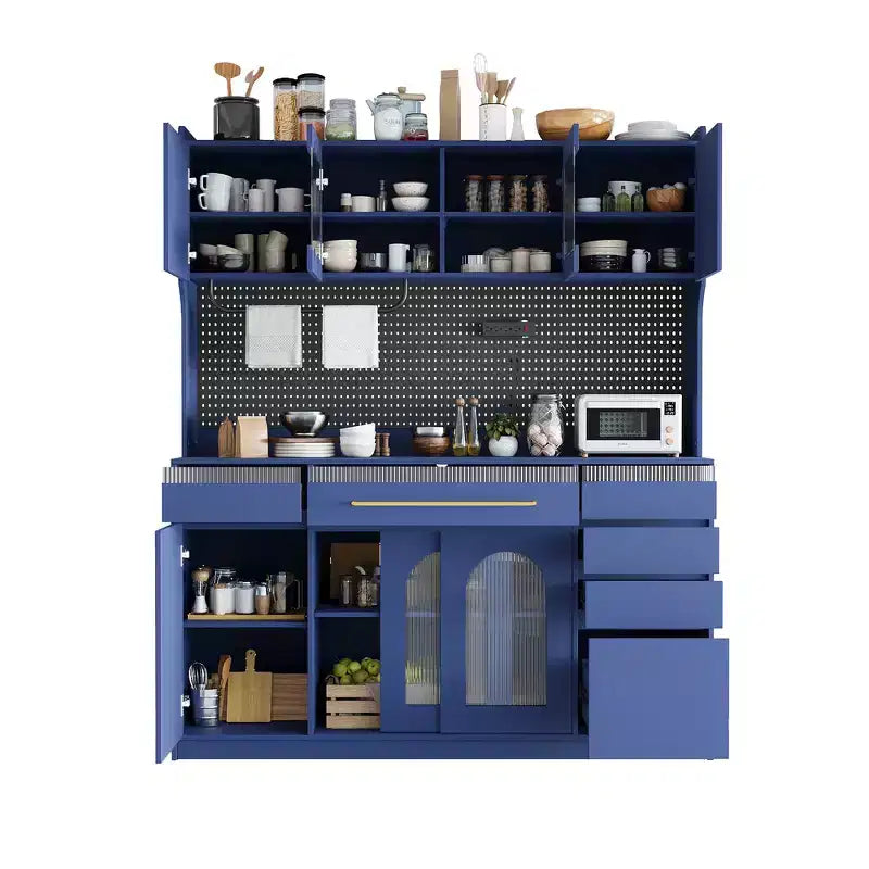 63''W Buffet indipendente e grande credenza per macchina da caffè con alzata, 6 cassetti, 5 ante - Blu