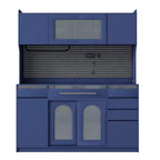 Mobile credenza blu con credenza superiore, larghezza 160 cm, con 6 cassetti e 5 ante