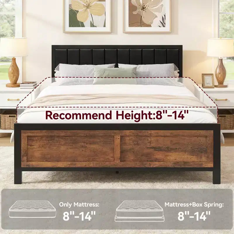 Struttura letto matrimoniale con 4 cassetti contenitore, letto a piattaforma in metallo con testiera imbottita in pelle PU, non è necessario il box spring, senza rumore