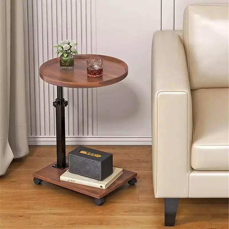 Tavolino rotondo a 2 ripiani, tavolino girevole a 360° regolabile in altezza con contenitore e ruote, tavolino mobile per soggiorno, bagno, camera da letto