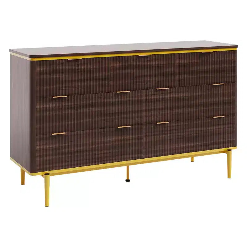 Comò a 7 cassetti per camera da letto, cassettiera scanalata in legno con mobiletto contenitore, design curvo, mobile TV con maniglie in metallo dorato per soggiorno