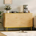 7 Drawers Dresser for Bedroom, Fluted Chest of Drawers Dresser Wood Storage Cabinet Curved Design TV Stand with Gold Metal Handles for Living Room