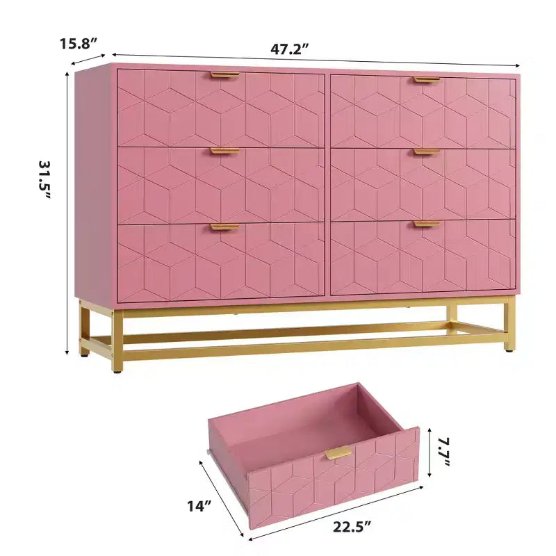 Cassettiera per Camera da Letto, Cassettiera Larga a 6 Cassetti in Legno con Gambe in Metallo, Organizzatore Moderno