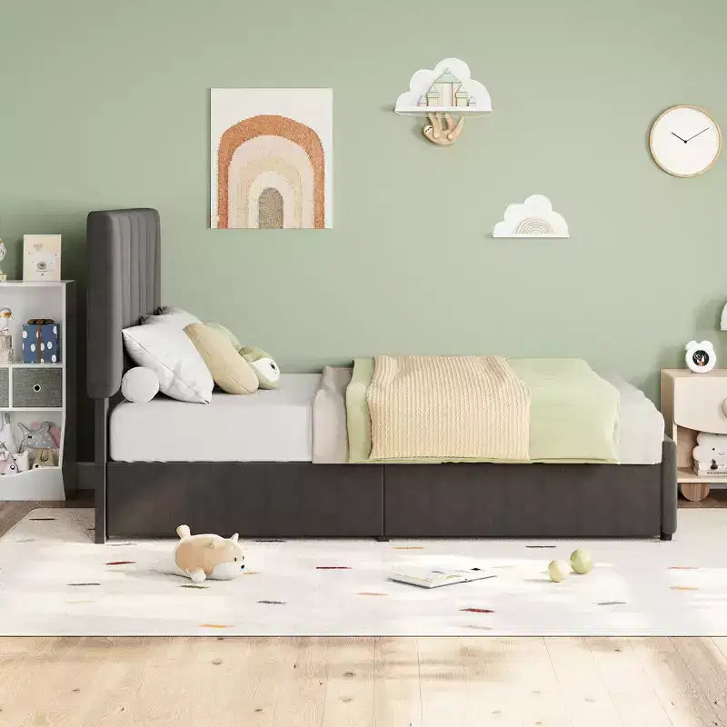 Struttura letto imbottita con testiera regolabile, cassetti portaoggetti multipli, struttura letto in legno, materasso senza molle, mobili moderni per la camera da letto
