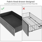 Letto a piattaforma in velluto grigio con 4 cassetti contenitore per materasso di circa 152 × 203 cm
