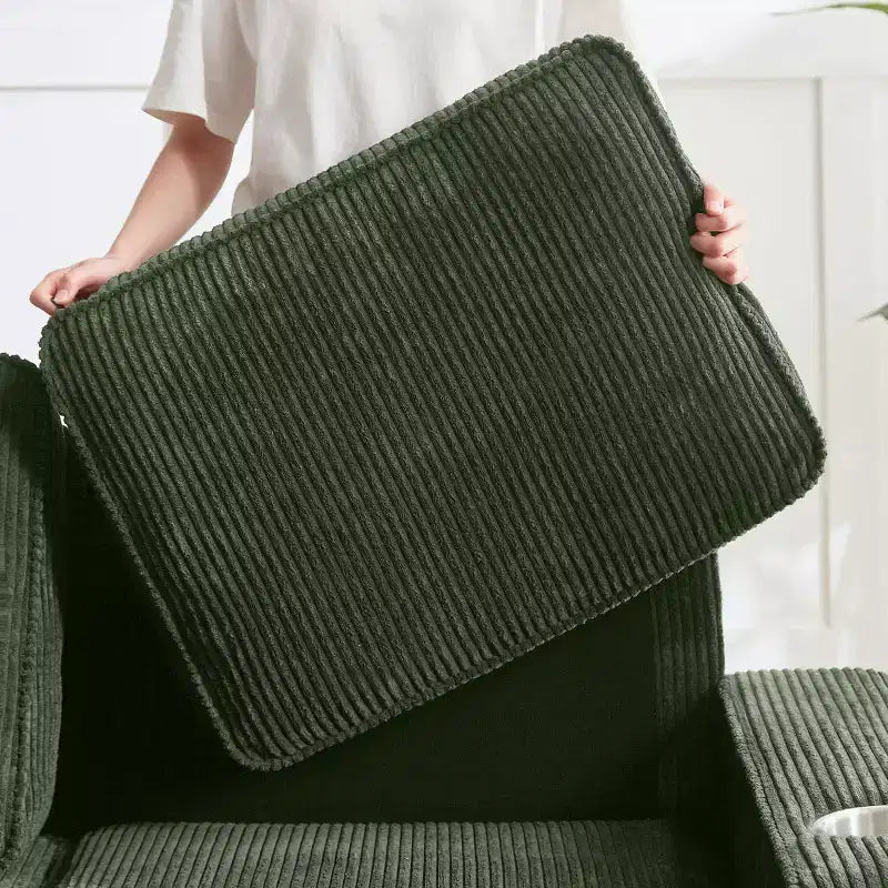 Divano a tre posti 83 Corduroy con portabicchieri, moderno e morbido divano Cloud per soggiorni, appartamenti compatti e uffici