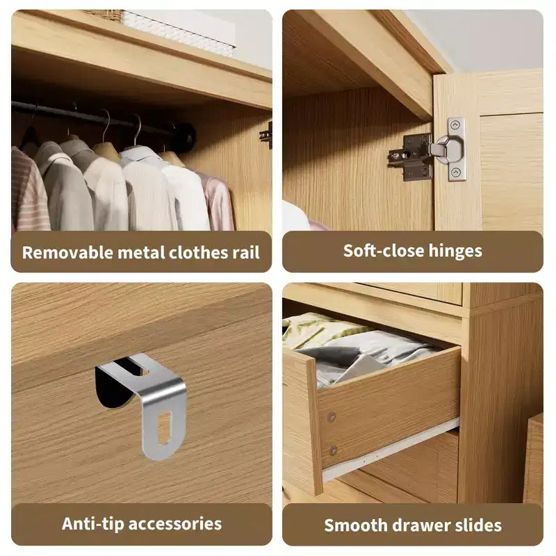 Armadio Guardaroba in Legno con Cassetti, Armadio Contenitore da 69,5 con Asta Appendiabiti, Design a 2 Ante con Persiane per Camera da Letto