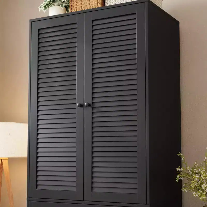 Armadio Guardaroba in Legno con Cassetti, Armadio Contenitore da 69,5 con Asta Appendiabiti, Design a 2 Ante con Persiane per Camera da Letto