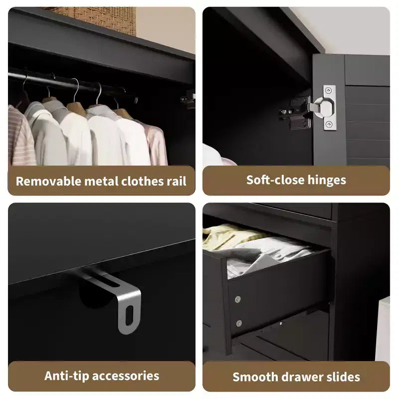 Armadio Guardaroba in Legno con Cassetti, Armadio Contenitore da 69,5 con Asta Appendiabiti, Design a 2 Ante con Persiane per Camera da Letto