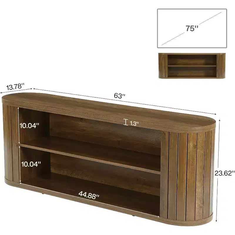 Mobile TV per TV da 55/60/65/75 pollici, mobile da soggiorno in stile rustico con ripiano a 3 livelli, consolle TV da 63" per soggiorno, camera da letto (marrone)