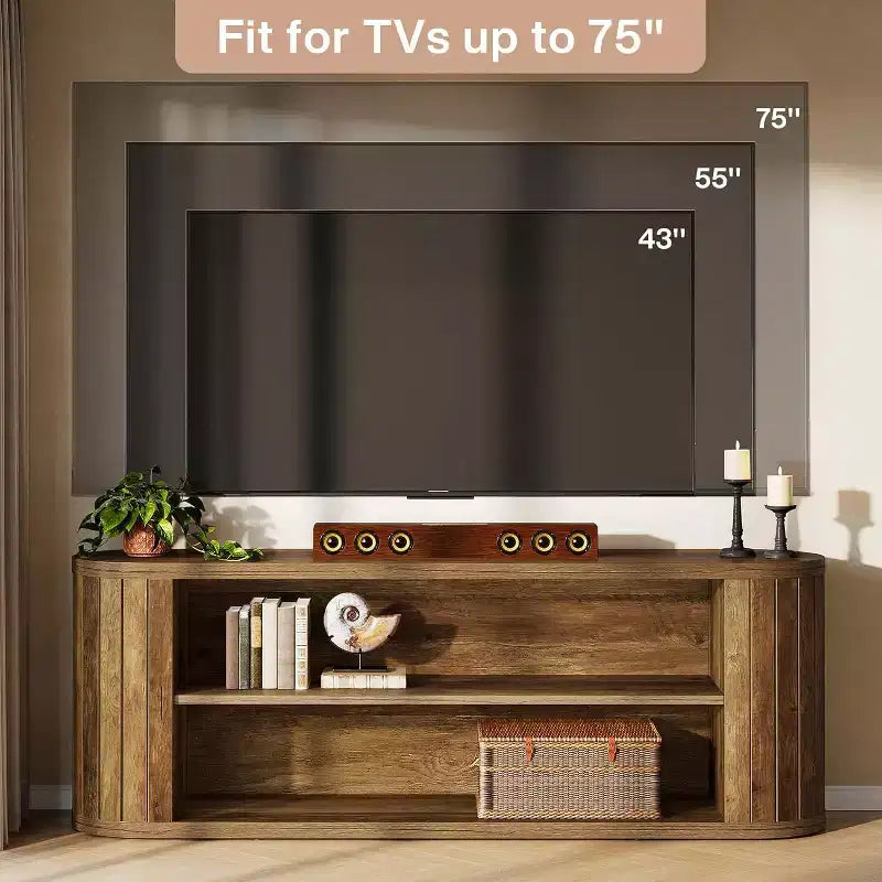 Mobile TV per TV da 55/60/65/75 pollici, mobile da soggiorno in stile rustico con ripiano a 3 livelli, consolle TV da 63" per soggiorno, camera da letto (marrone)