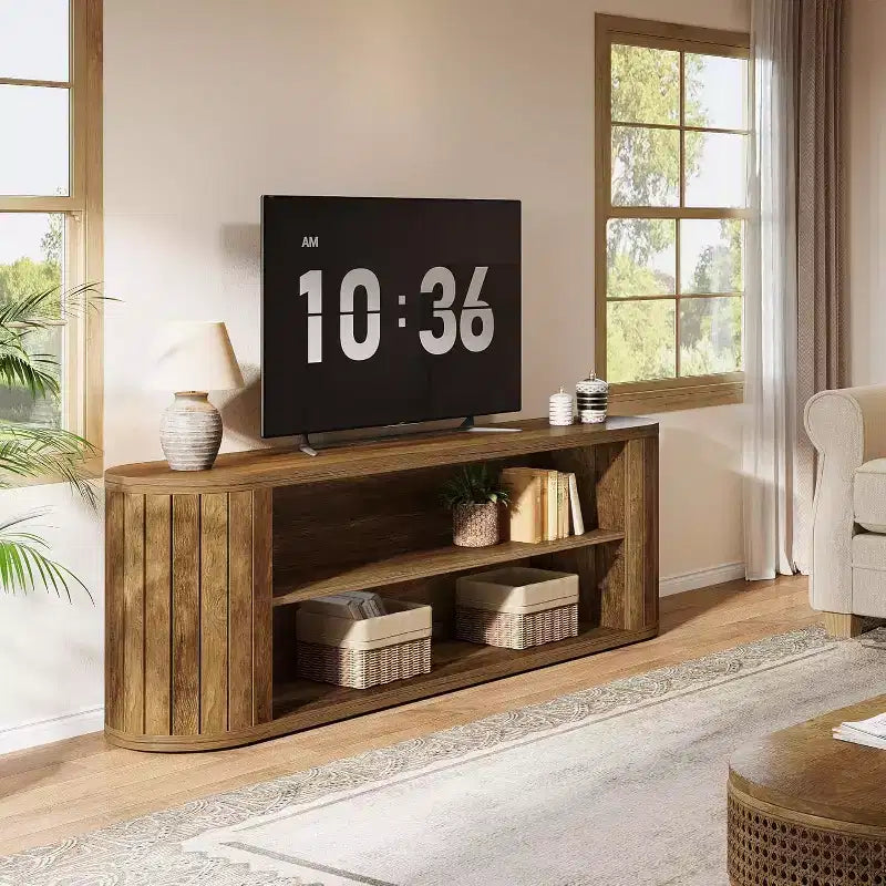 Mobile TV per TV da 55/60/65/75 pollici, mobile da soggiorno in stile rustico con ripiano a 3 livelli, consolle TV da 63" per soggiorno, camera da letto (marrone)