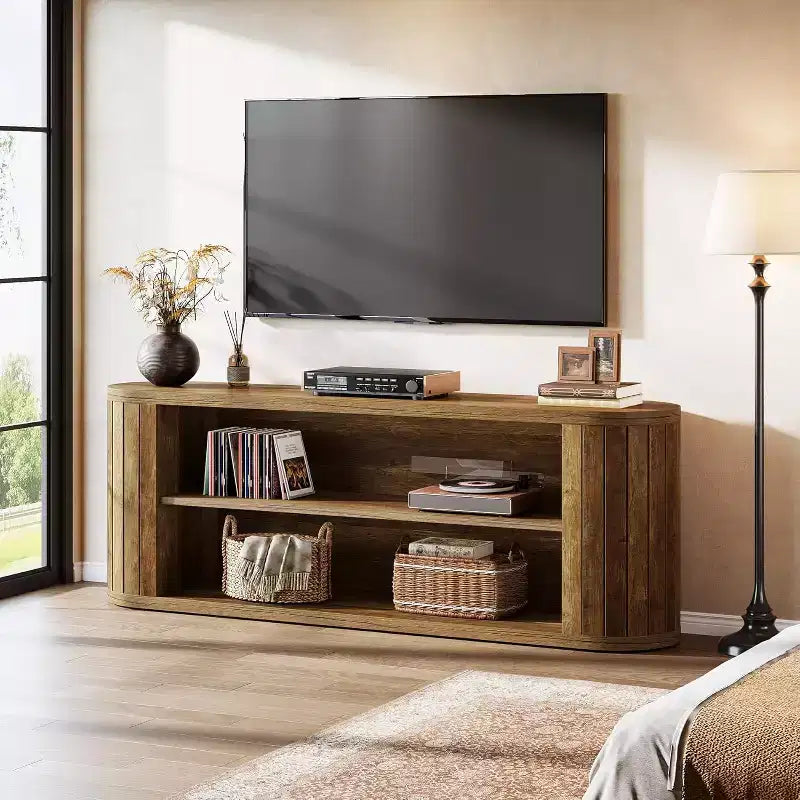 Mobile TV per TV da 55/60/65/75 pollici, mobile da soggiorno in stile rustico con ripiano a 3 livelli, consolle TV da 63" per soggiorno, camera da letto (marrone)
