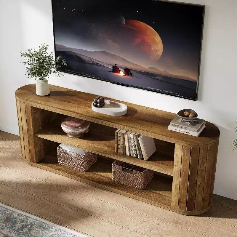 Mobile TV per TV da 55/60/65/75 pollici, mobile da soggiorno in stile rustico con ripiano a 3 livelli, consolle TV da 63" per soggiorno, camera da letto (marrone)