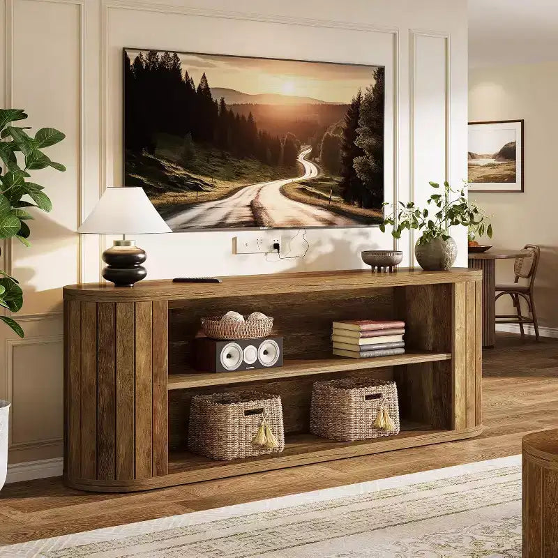 Mobile TV per TV da 55/60/65/75 pollici, mobile da soggiorno in stile rustico con ripiano a 3 livelli, consolle TV da 63" per soggiorno, camera da letto (marrone)